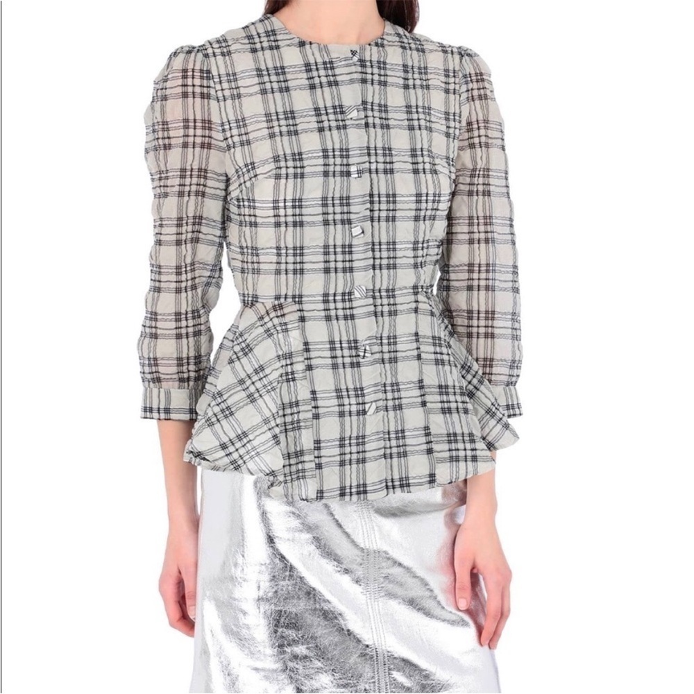 Alexa Chung Gray Peplum Plaid Shirt US 12